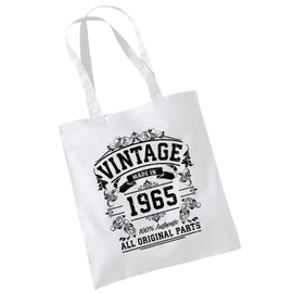 60th Birthday Gifts For Women - Cotton Tote Bag For Her - Funny Original Parts Born In 1965 - Present Bag Gift Wrapping - White