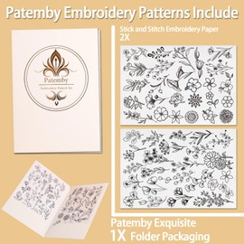 Patemby Patemby 50Pcs Water Soluble Embroidery Stabilizers, Stick and Stitch Embroidery Paper with Pre-Printed Flowers and Leaves Pattern Transfers for Hand Sewing Lover Beginners (Flower)