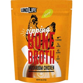 LonoLife Mushroom Chicken Bone Broth Powder Mix | 10g Protein | Collagen-Rich, Keto & Paleo Friendly | Natural Ingredients | 8oz Bulk Container (15 Servings)