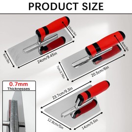 3 Pack Plaster Finishing Trowel Set, Polished Stainless Steel Paint Plastering Hand Tool with Rubber Handle, 0.7mm Thickness Concrete Trowel for Drywall Repairs and Spreading