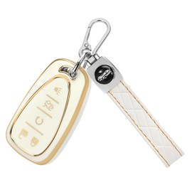 TOMALL for Chevy Key Fob Cover with Keychain, 5 Buttons Soft TPU Key Fob Protector for Chevy Equinox Malibu Camaro Traverse Blazer Cruze Trailblazer Trax Sonic Spark Car Key Cover, White