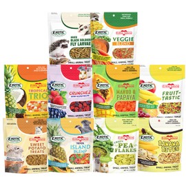 Treat Assortment 10 Pack - Healthy Treat with Mix of Dried Fruits, Dried Insects, & Crunchies - Sugar Gliders, Rats, Chinchillas, Parrots, Guinea Pigs, Hamsters, Small Animals - Sample Variety