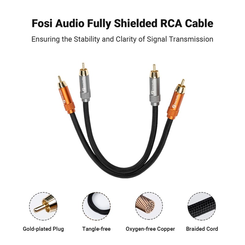 Fosi Audio 2RCA to 2RCA Cable 0.9Ft, Gold-Plated 2 RCA
