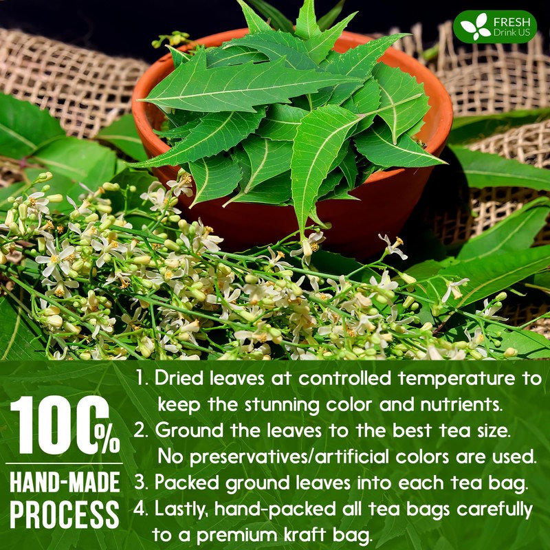 FreshDrinkUS, Premium 100 Neem Leaf Tea Bags, 100% Natural and
