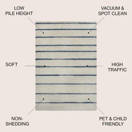 JONATHAN Y MOH201E-4 Williamsburg Minimalist Stripe Area Rug, Contemporary, Modern, Bohemian, Scandinavian, Rustic for Living Room, Dining Room, Bedroom, Kitchen, Cream/Navy, 4 X 6