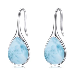 Larimar Drop Earrings for Women 925 Sterling Silver Teardrop Dangle Earrings Elegant Threader Pull-Through Earrings Jewelry Gift for Her Birthday Christmas