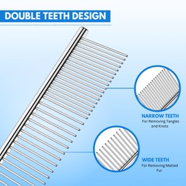 Shears Professional Chrome Pet Grooming Comb Premium Stainless Steel Dematting Tool with Rounded Teeth for Dogs & Cats Best for Removing Knots,Tangles,Perfect for Long & Short Haired Pets (Chrome)