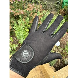 eGlove - eQUEST GripPro X-LITE Horse Riding Gloves - Lightweight, Breathable, Grippy Non-Slip Material - Comfort Mesh Back - Touchscreen Gloves (BLACK - BLACK GLITTER CUFF, S)