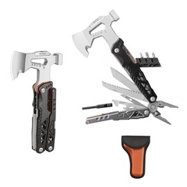 Gladjojoy Camping Axe Multitool 17 IN 1, Foldable Camping Essentials Survival Gear Hatchet with Knife, Adjustable Wrench, Hammer, Screwdriver, Outdoor Multi Tool Stainless Steel Mens Gifts(Black)