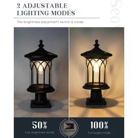 Seovix Solar Post Lights Outdoor Waterproof, Dusk to Dawn Solar Lamp Post Light Fixture E26 Base Socket, IP44 Waterproof Post Lights Outdoor Solar Powered for Pathway, Driveway, Lawn, KL235SPL10-1