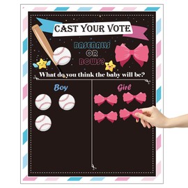OSNIE Baseball or Bows Gender Reveal Games for Guests Cast Your Vote Poster with Voting Stickers for Boy or Girl He or She Gender Reveal Party Decorations Supplies Baby Gender Announcements Ideas