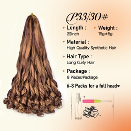 Curly Braiding Hair 22 Inch 8 Packs Box Braids Crochet Hair Extensions 75g/Pack Bouncy Loose Wavy Synthetic Pre Stretched Braiding Hair for Black Women (22 Inch,8 Packs,P30/33)