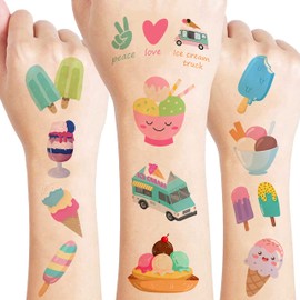 8 Sheets (96PCS) Ice Cream Temporary Tattoos Birthday Party Decorations Favors Tattoos Stickers Cute Party Supplies Kids Girls Boys Gifts Classroom School Prizes Themed
