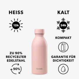 Qwetch ICON Thermos Flask, 500 ml, Stainless Steel, Pastel Pink, Compact BPA-Free Drinking Bottle, Insulated Flask for Coffee, Tea & Water, Leak-Proof, Sustainable, Design & Sports