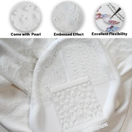 CESTSIREN White Lace French Line Nail Art Stickers Pearl Rhinestones Embossed French Line Nail Decals for Nail Art Design Self-Adhesive Nail Accessories for Women Nail Art Supplies 3 Sheets