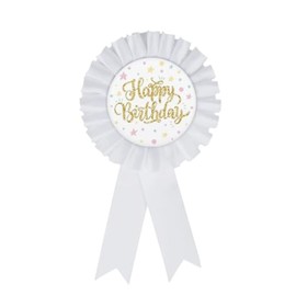 It's My Birthday Ribbon Satin Fabric Pin Colorful Tinplate Badge Pin Happy Birthday Girl Party Award Brooches Decorations for Women Girls-White
