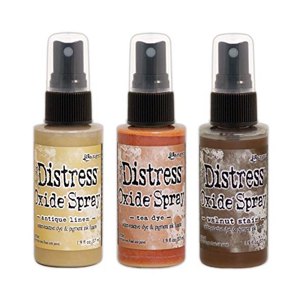 Tim Holtz Ranger Distress Oxide Sprays 3 Colors Including Antique Linen, Tea Dye and Walnut Stain, Bundle of 3 Items