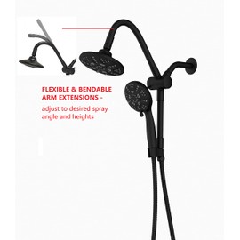 Ana Bath NEW Flexible Dual Shower Head with Handheld Combo with 5-ft Shower Hose - 6-Spray Settings, Brass Connectors, Pause Function, Bendable Extension Arm (Oil Rubbed Bronze) - BSS116201ORB