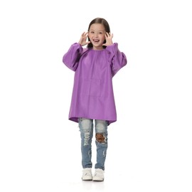 TopTie Cotton Kids Smock Apron for Hair Grooming Painting Cooking with Front Pocket & Long Sleeve, for Age 1-12 years-Purple-S