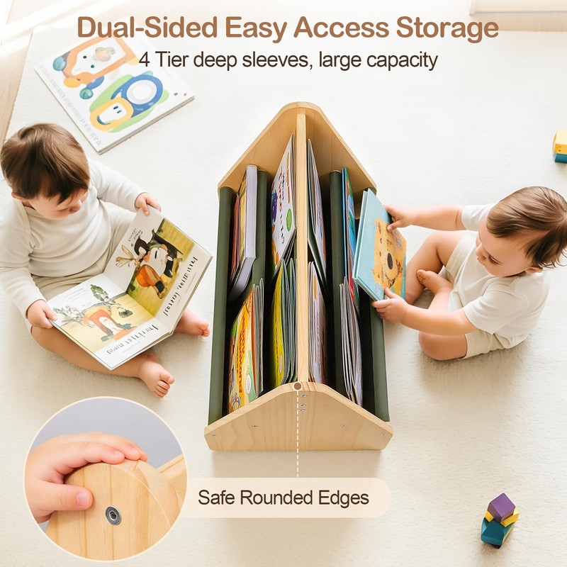 BeBeJoJo Solid Wood Toddler Bookshelf Double-Sided Montessori Kids Bookshelf for