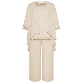 Hanna Nikole Women's Plus Size Chiffon Round Neck Mother of The Bride Pants Suit Irregular Pants Suit Women Chiffon for Wedding Evening Dress Beige 20