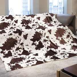 Brown Cow Print Blanket King Size Throw Blanket for Bed Soft Warm Lightweight Throws and Blankets Plush Flannel Fleece Big Blanket for Father Mother Friends Families Couples 90" x 108"
