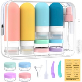 Kit de Botellas de Viaje, 16 Piezas, a Prueba de Fugas, Comprimible, con Bolsa de Almacenamiento Transparente, para Gel de Ducha, Acondicionador, Productos para el Cuidado de la Piel