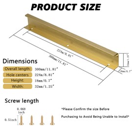 Ndjiloik Pack of 10 Hidden Door Handles, Cabinet Handles, Furniture Handles, Modern Kitchen Handles, Aluminium for Wardrobe, Door, Drawers, Gold, Total Length 300 mm