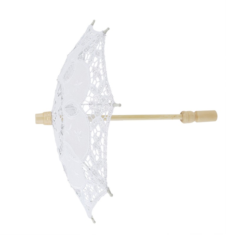 Bridal Umbrella Lace Cotton Embroidery Handmade Parasol Umbrella Wedding Supply(White