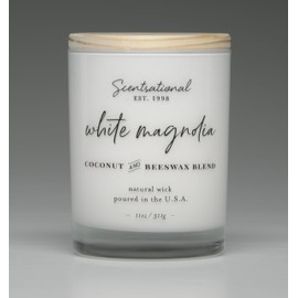 Scentsational White Magnolia Coconut & Beeswax Candle, 11 oz, Natural Wick, Wooden Lid