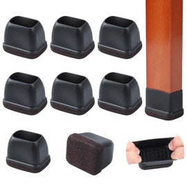 8PCS Felt Chair Leg Floor Protectors Rectangular Chair Leg Caps for Bed Chair Furniture Leg Protectors, Black Bar Stool Floor Protectors for Hardwood Floors, Fit Length 1.3"-1.7", Width 0.9"-1.2"
