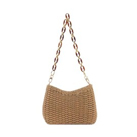 Crochet Beach Bags for Women Woven Purses Shoulder Bag Tote Handbag Summer Beach Purse (WY14-Brown)