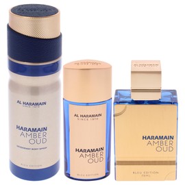 Al Haramain Amber Oud - Bleu Edition for Unisex - 3 Pc Gift Set 2.5oz EDP Spray, 1oz EDP Spray, 6.6oz Body Spray