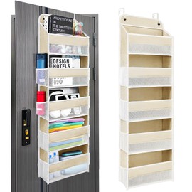 Over The Door Organizer with 8 Side Mesh Pockets, 44lb Weight Capacity Hanging Behind The Door Bathroom Organizers and Storage Suitable for Storing Toys, Shoes, Towels, Lvoy White, 5 Shelf