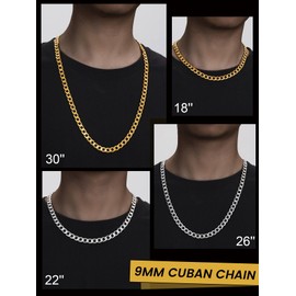 GOLDCHIC JEWELRY Stainless Steel Curb Chain Necklace, 9mm Thick Cuban Link Hip Hop Jewerly For Rapper