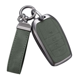 YO&YOYE Compatible with Toyota Key Fob Cover with Keychain Leather Key Case Protector for Avalon Camry Corolla RAV4 Sequoia Highlander Smart Key (Model2, Green)