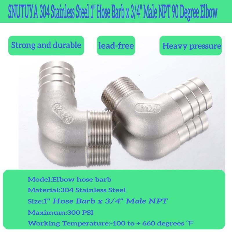 SNUTUYA 304 Stainless Steel 1" Hose Barb x 3/4" Male