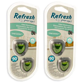 Refresh Car Air Freshener Vent Clip and Mini Car Oil Diffuser, Long-Lasting Odor Eliminator for Up to 90 days, 2 Packs (Crisp Laundry)