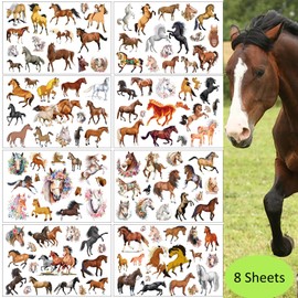 Horses Tattoos 8 Sheets,Carton Horse Temporary Tattoo Stickers for Kids,Birthday Themed Party Supplies Decoration Favors,Children Tattoos Gift for Kids Boys Girls Prizes Carnival Christmas Rewards