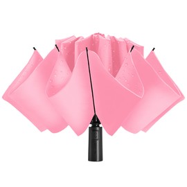 ACEIken Umbrella Reverse Close Folding Windproof Travel Umbrella - Compact and Portable for Easy Carrying with Auto Open-Close - for Men and Women - Pink