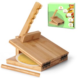 Tortilla Press 10 Inch Roti Maker Large Bamboo Wood Tortilla Press with Rolling Pin &100 Pcs Parchment Paper Quesadilla Maker for Homemade Tortilla, Roti