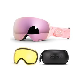 COPOZZ H2 Ski Goggles, Hyperbolic OTG Snow Goggles, Reduce Visual Distortion, UV 400, Snowboard Goggles for Adult Men Women (H2 Set-pink Frame Pink Lens(vlt 13%))