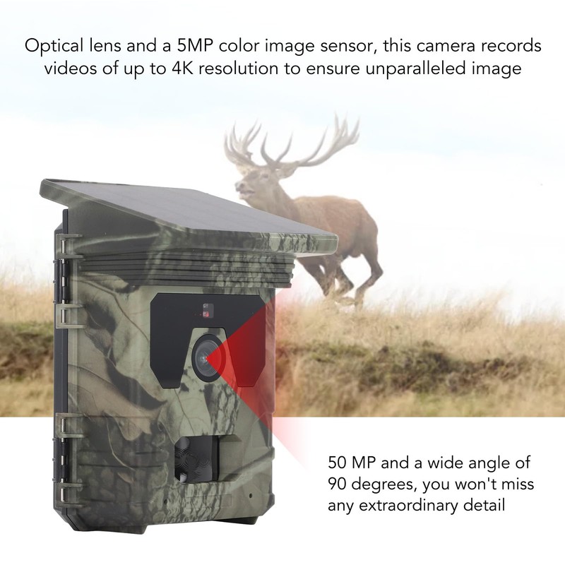 Solar Trail Camera 4K 50 MP, IP65 Waterproof Solar Trail