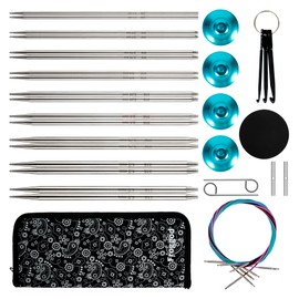 Froggod 5-Inch Aluminum Lace Interchangeable Circular Knitting Needle Set, Sizes US 0, 1, 2, 3, 4, 5, 6, 7, 8 Interchangeable Knitting Needles Lace-Tip with 4 Assorted Cables with Project Bag
