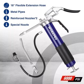 WORKPRO Grease Gun Kit  6000PSI Heavy Duty Grease Gun with 18inch Flexible Hose