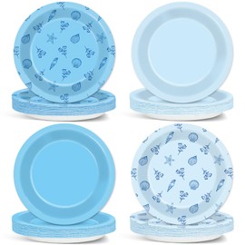48Pcs Coastal Birthday Party Decorations Ocean Party Paper Plates 7Inch Disposable Starfish Seashell Blue Coastal Dinnerware Tableware Set for Summer Beach Wedding Bridal Shower Birthday Supplies