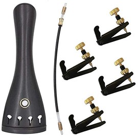 Jiayouy 6Pcs Ebony 4/4-3/4 Violin Tailpiece with 4 Fine Tuners 1pcs Nylon Tailgut Violin Accessories Kit Black