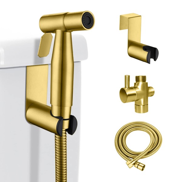 LOSCHEN Bidet Sprayer kit for Toilet,Hand Held Sprayer Shattaf Toilet Attachment Stainless Steel for Pet Bath/Personal Hygiene/Bathroom,Easy to Install with T-Adapter（Gold）