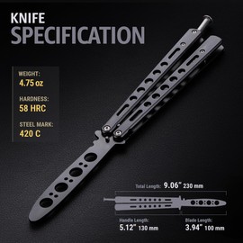 Butterfly Knife - Balisong Trainer - Black Practice Butterfly Trainer with Sure Spring Latch - Balisong Knives NOT Real NOT Sharp Blade - Full Stainless Steel Fake Dull Trick CSGO Fidget Toy K10B