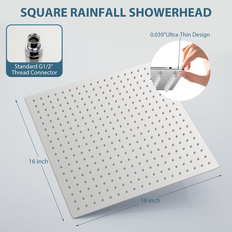 16inch Rainfall Shower Head, Ultra Thin 304 Stainless Steel High